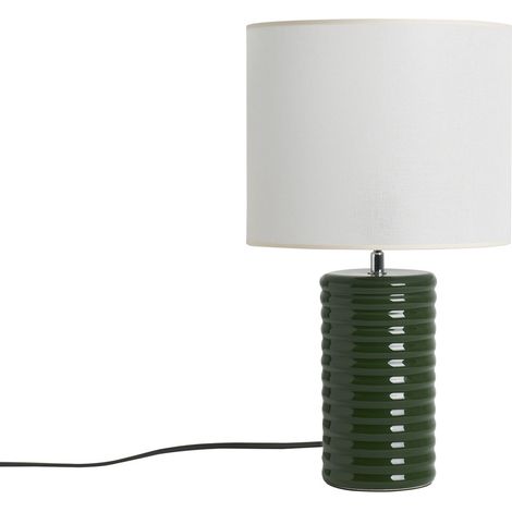 Lámpara de mesa de cerámica esmaltada verde oscuro con pantalla de color crudo 53 cm BERRO