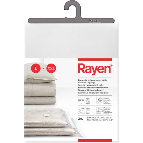 Rayen 6236 sottovuoto per Biancheria, Cloruro di polivinile (PVC), Confezione 2 Sacchi (80 x 100 cm y 90 x 130 cm), 3 unità (1/5)