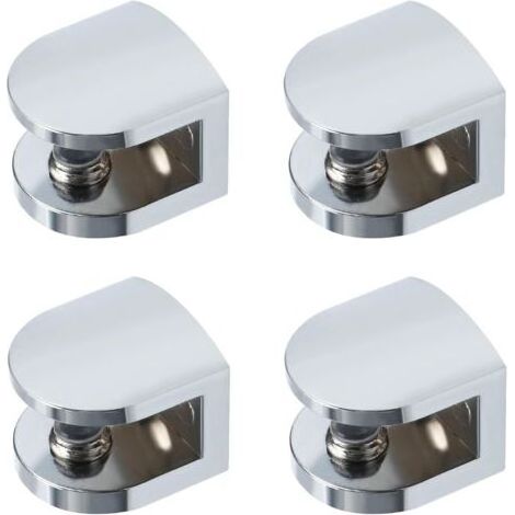 Lot de 4 Support Étagère Verre Réglable de 7 à 9 mm, Support de Tablette en Verre Fixation Murale à Vis en Alliage de Zinc, Finition Chrome Poli 4 Pcs, EBL1012-4P (1/5)