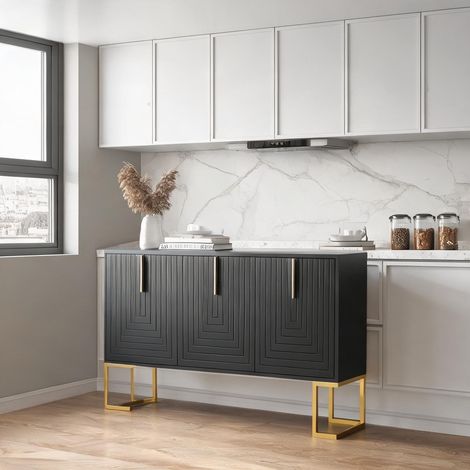 Buffet coloris noir en MDF 138 x 40 x 80,5 cm (1/5)
