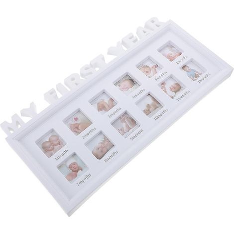 Cadre photo souvenir « Mes premiers moments » au style unique, collage de photos de bébé, 41 x 20 cm (blanc)-White (1/4)