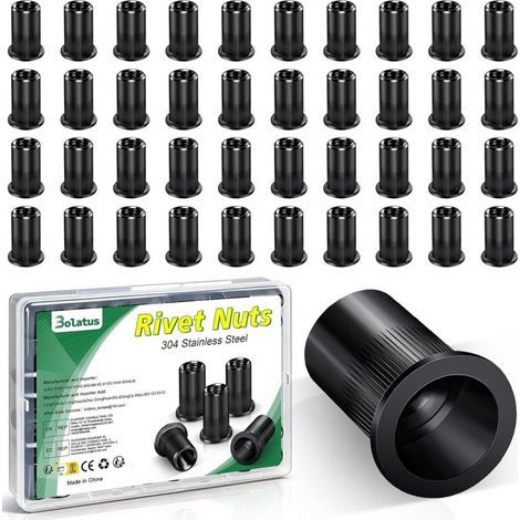 Lot de 50 écrous à riveter M5, 304 en acier inoxydable - Tête plate ronde - Écrous à rivets filetés pour métal, fibre de verre, plastique, tuyaux, etc (1/5)
