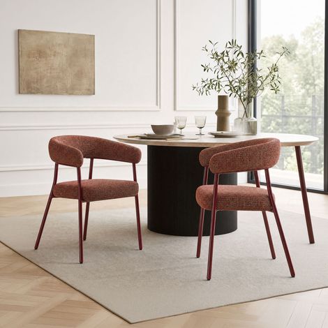 Lot de 2 fauteuils repas 55x60x74 cm tissu texturé et métal terracotta (1/5)