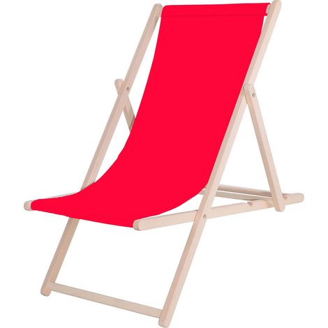 Sdraio da spiaggia pieghevole, in legno con tessuto rosso