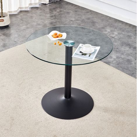 Mesa alta de bar 85x85x76 cm transparente y negro en vidrio templado y metal con diseño minimalista (1/5)