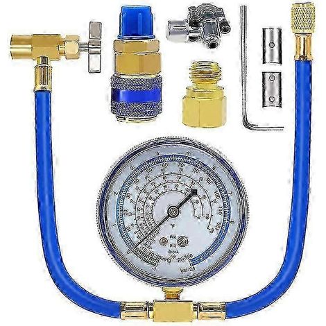 Kit de recharge de fréon pour réfrigérateur ACR134A : tuyau de charge CA avec manomètre, robinet de perçage et système d'étanchéité automatique (1/4)