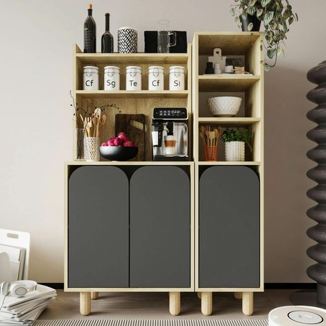 Vaisselier cuisine effet bois 3 portes anthracites VAREN (1/5)