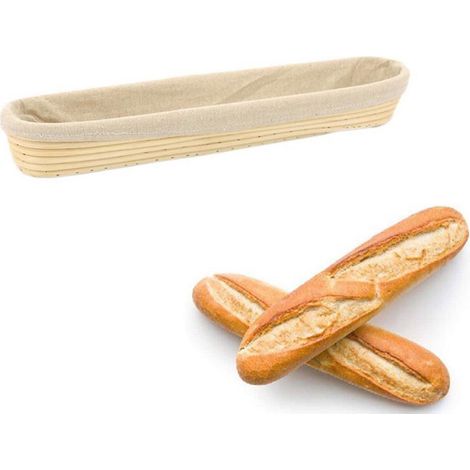Panier à pain long en rotin - Panier de fermentation - Bol en rotin fait main - Ustensile de boulangerie - 35 cm - Housse en tissu - Facile à nettoyer - Convient pour la cuisson du pain - Beige (1/5)