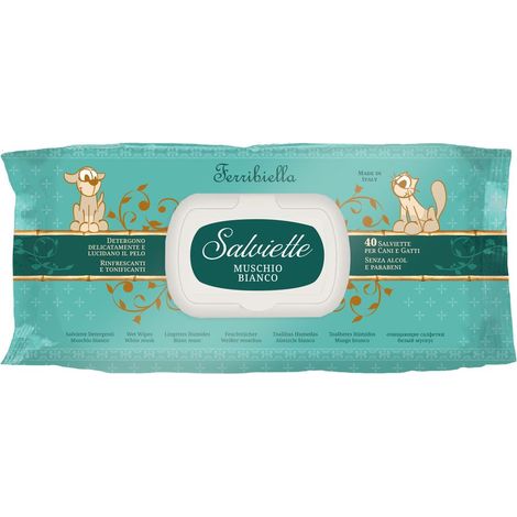 1 pz: Salviette muschio bianco rinfrescanti e tonificanti per cani e gatti