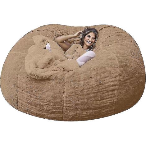 Pouf Lazy Sofa en fausse fourrure - 135 cm x 65 cm - kaki