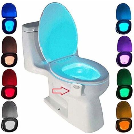 Lampe de Toilette, Veilleuse LED pour WC Salle de Bain Capteur Détecteur PIR 8 Changement de Couleurs éclairage (seulement s'active dans l'obscurité) (1/4)