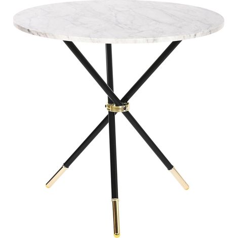 Table d'appoint ronde en métal noir, doré et marbre blanc - diamètre 80 x Hauteur 76 cm (1/5)