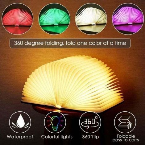 Lampe livre LED pliante - - 5 couleurs de lumière - Rechargeable par USB - Dimensions compactes 12x9x2,5 cm (1/4)