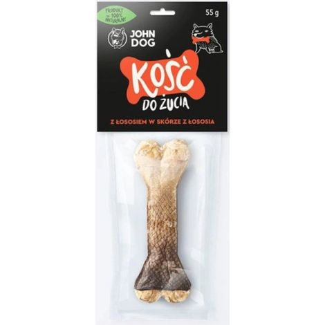 John Dog  Hundekauknochen  Kauknochen 12 cm, 1 Stück – Knochen mit Lachs in Lachshaut, 12 cm