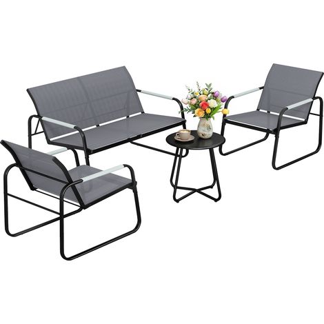 Gartenmöbel Set Sitzgruppe für 4 Personen Atmungsaktiv Gartenlounge mit 2er Sofa 2 Sessel Seilflecht Rund Tisch Fußpads