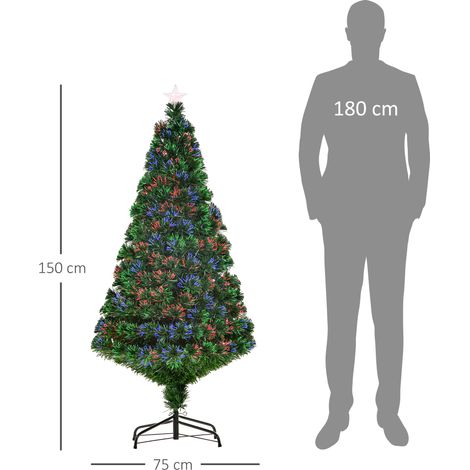 Sapin de Noël artificiel HOMCOM de 150 cm en fibre de verre, sapin artificiel avec éclairage LED, 180 branches, décoration de Noël avec support en métal pour usage intérieur (1/5)