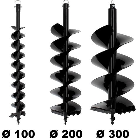 GT Garden 3 Stück Profi Erdlochbohrer Pfahlbohrer Pfostenbohrer Ersatzbohrer für Erdbohrgerät, Stahl, Durchmesser 100/200/300mm