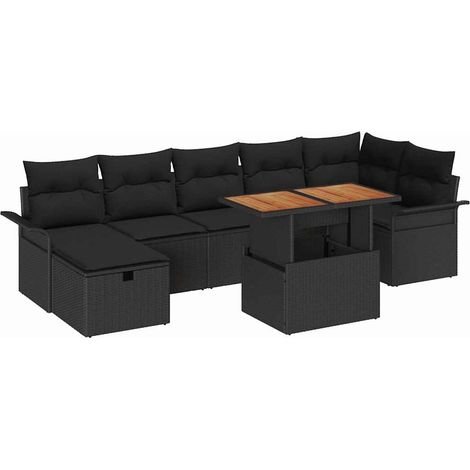 Garden Sofa Set Height-Adjustable 8 pcs Black Poly Rattan vidaXL (1/5)