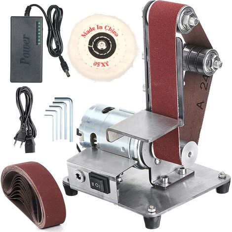 800 W elektrischer Bandschleifer, 7 variable Geschwindigkeitsregelung, stationärer Schleifer mit 10 Schleifbändern für Holzmetall, Mini-Bandschleifer mit Polierscheibe (1/5)