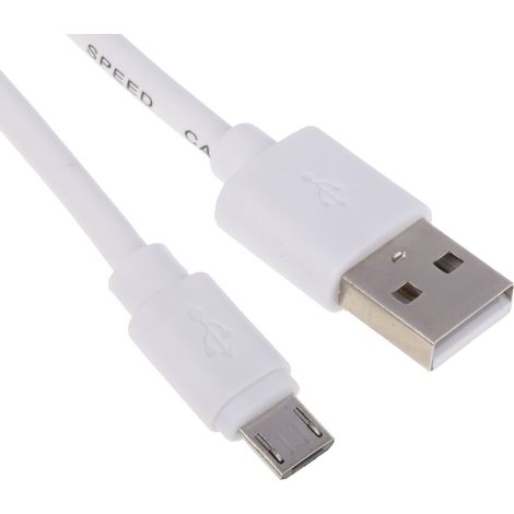 Câble USB RS PRO, Micro USB B mâle vers USB-A mâle, Blanc, 1m ( Prix pour 1 ) (1/2)