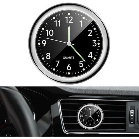 1 pièce - Horloge de tableau de bord lumineuse ronde - Horloge de tableau de bord de voiture - Mini horloge de voiture - Installation auto-adhésive - Horloge analogique portable - Noire (4 cm) (1/5)