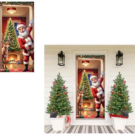 DECOR DE NOEL Décoration de Porte Noël 200 x 90 CM, Couverture de Porte de Père Noël, Fond de Porte de Noel pour Usage Extérieur (1/5)