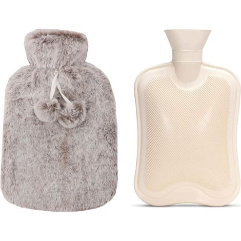 Hot water bottle/heating pad - with knitted cover - warm - brown, 2000 ml,It is the ideal choice for you.