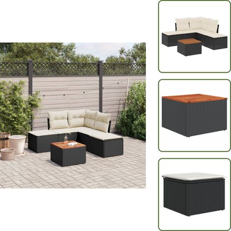 Salon de jardin 6 pcs avec coussins noir résine tressée - Ensemble Salon De Jardin - Mobilier De Jardin - Salon Extérieur - Résine Tressée - Rotin Synthétique (1/5)