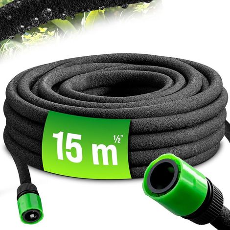 Tuyau d'irrigation microporeux GARDEBRUK 15 m, raccord en T 1/2", 2 embouts, pour arrosage souterrain, de surface, de fleurs et de plantes de jardin (goutte à goutte). (1/5)