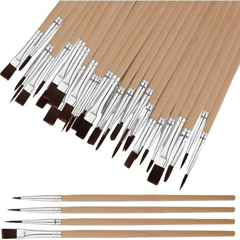 60 Pièces Petit Pinceau Lot Pinceaux Peinture Pinceaux Plats Et Ronds pour Le Corps Le Visage Les Pierres Et La Toile pour Artistes Adultes Et Enfants (1/5)