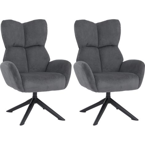Set da 2 sedie da pranzo HHG-533, relax lounge, imbottita, girevole, metallo velluto a coste (320 g/m²), grigio scuro (1/5)