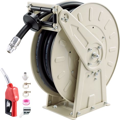 VEVOR Carrete de Manguera de Combustible de 19,05 x 9900 mm 300 PSI, con Resorte de Trinquete, Giro Automático, Base de Acero, Enrollador de Manguera Retráctil para Diesel Taller Estación de Servicio (1/5)
