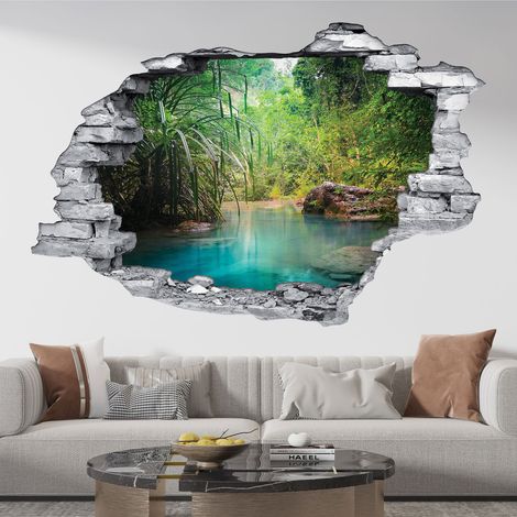 Stickers Trompe l'oeil trou dans le mur - Coin paradisiaque - 30 x 45 cm - Pierres grises (1/5)