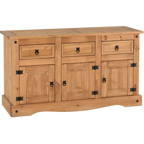 Corona 3 Door 3 Drawer Sideboard - L48 x W144 x H81 cm - Distressed Waxed Pine