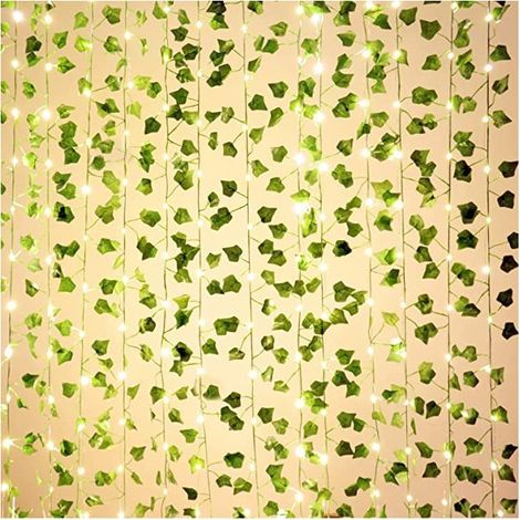 Guirlande de feuilles de lierre artificielles 3x1m avec télécommande,guirlande lumineuse féérique,fausses feuilles vertes suspendues (1/5)