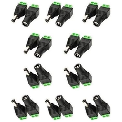 5,5mm x 2,1mm DC Femelle DC Mâle Adaptateur 12V DC Jack Connecteur Prise DC Fiche DC Tonneau pour Caméra CCTV LED Strip Bande LED ou d'autres Dispositifs de DC 5V-24V (10Femelle + 10mâle) (1/5)