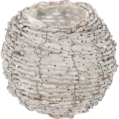 Set di 2 vasi da fiori rotondi rustici 30 x 30 x 30 cm in rattan sbiancato 130012559