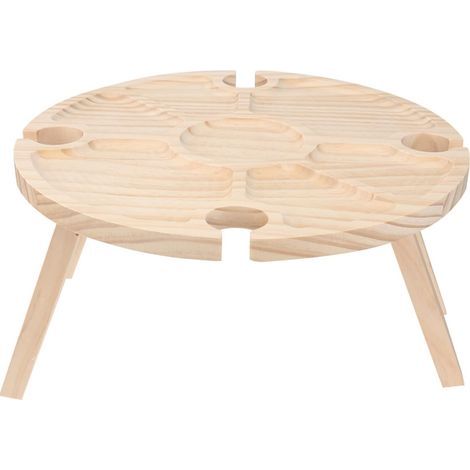 Table de Pique-Nique Pliable en Bois RondeTable Portable pour Snacks et Vin, Idéale pour Activités en Plein Air et Fêtes (1/5)