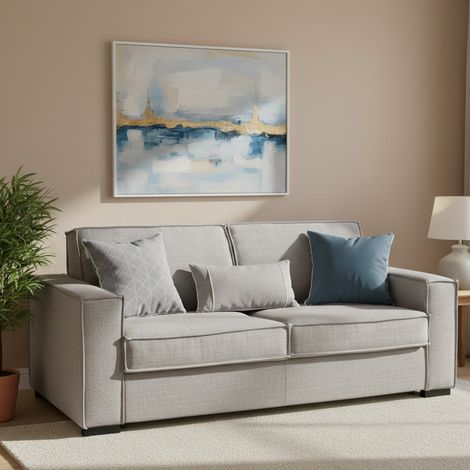 Talamo Italia Sofa cama Addolorata, Sofá de 3 plazas, 100% Made in Italy, Sofá de salón con apertura giratoria, en tela acolchada, con reposabrazos delgados, Cm 200x95h90, Gris, con embalaje reforzado (1/5)