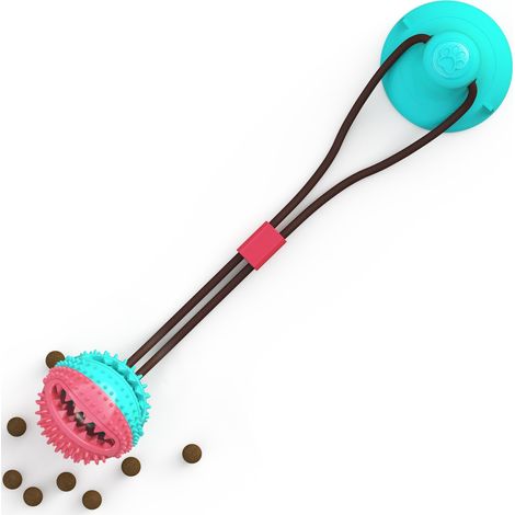 Jouet pour chien bleu et rouge avec ventouse, jouet à mâcher multifonctionnel, nettoyant efficace et sain pour les dents des animaux de compagnie