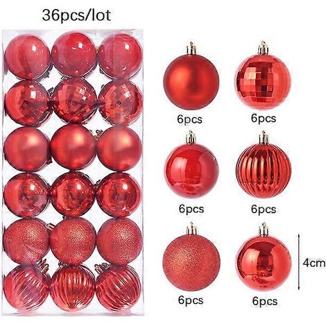 Boules de Noël de 4 cm, 36 pièces, dorées, rouges, vertes et bleues, pour sapin de Noël, décorations de fêtes, pendentifs de Noël, décorations de Noël rouges, 36 pièces (1/5)