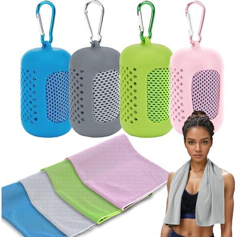 Lot de 4 serviettes rafraîchissantes de 101 x 30 cm, en microfibre fraîche et respirante, idéales pour la salle de sport, l'entraînement, le yoga, le sport et les voyages. (1/5)
