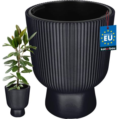 KOTARBAU® Pot de Fleur - Pot Plastique Plante Ø 39 cm - avec Bac Intérieur - Pot de Jardin - Pot de Fleur Exterieur -  H : 49 cm - PVC - Anthracite - Nervuré (1/4)