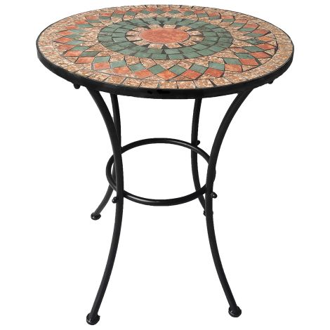 Table ronde Alice en métal décor mosaïque pierre 60 cm diamètre – 70 cm hauteur – Table de jardin élégante pour repas extérieur