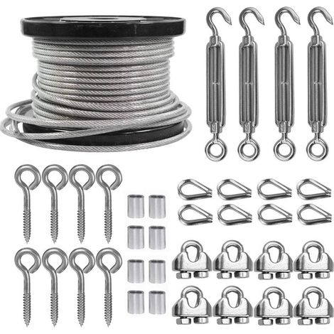 1 Kit - Câble Acier Inoxydable - Tendeur M6 - Suspension Plantes et Linge - Extérieur et Intérieur - Noir - 60M x 5MM (1/5)