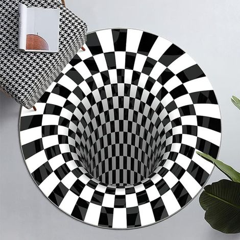 Tappeto 3D, tappeto Vortex 3D per camera da letto o soggiorno, motivo a scacchi bianchi e neri (A)-Crezuo