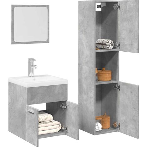 Juego muebles de baño 4 pzas madera contrachapada gris hormigón