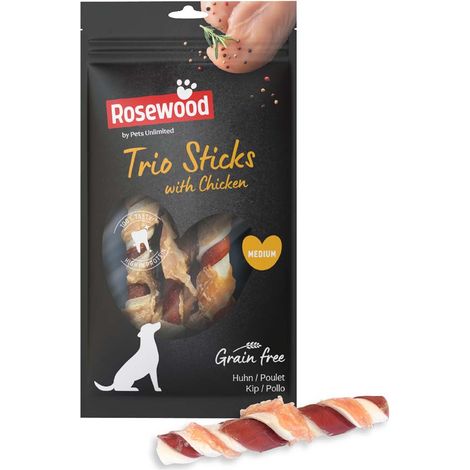 Friandises à mâcher Trio Sticks Rosewood chiens moyens 6x90g (1/4)