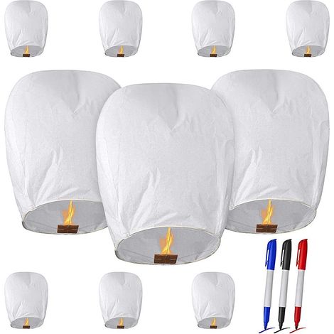Juego de 10 farolillos voladores, papel ignífugo, biodegradables, altura 500-1000m, para bodas y fiestas. (1/5)