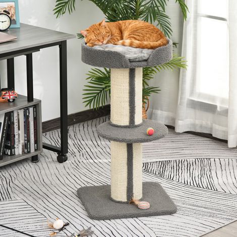 Arbre à chat, arbre à grimper griffoir pour chat, tissu bouclette, centre d'activités 2 plate-formes gris (1/5)